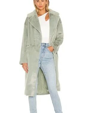 Elliatt Sage Green Faux Fur Long Coat